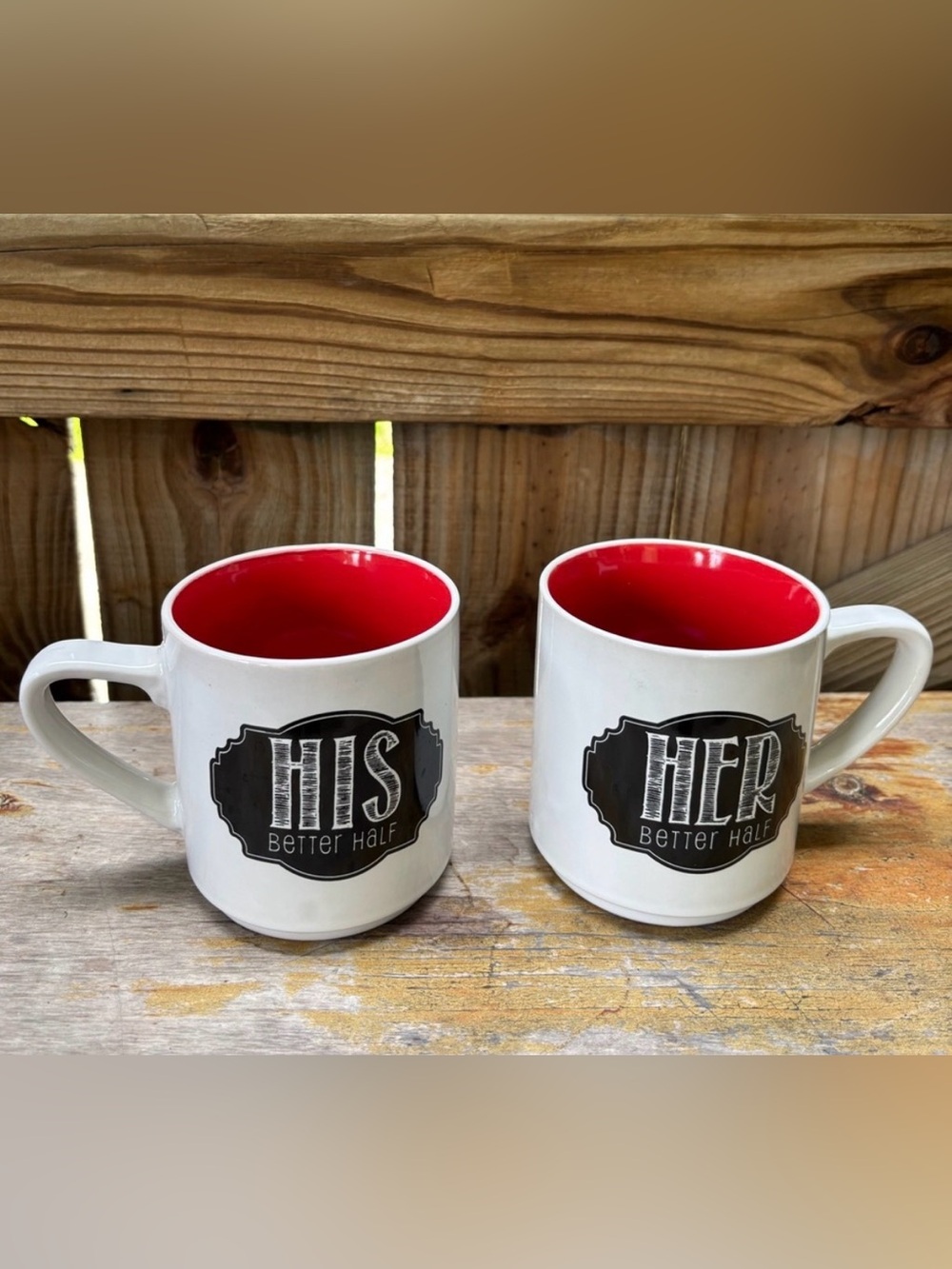 Set of 2 Pier 1 Imports His & Hers Better Half Stoneware Mugs